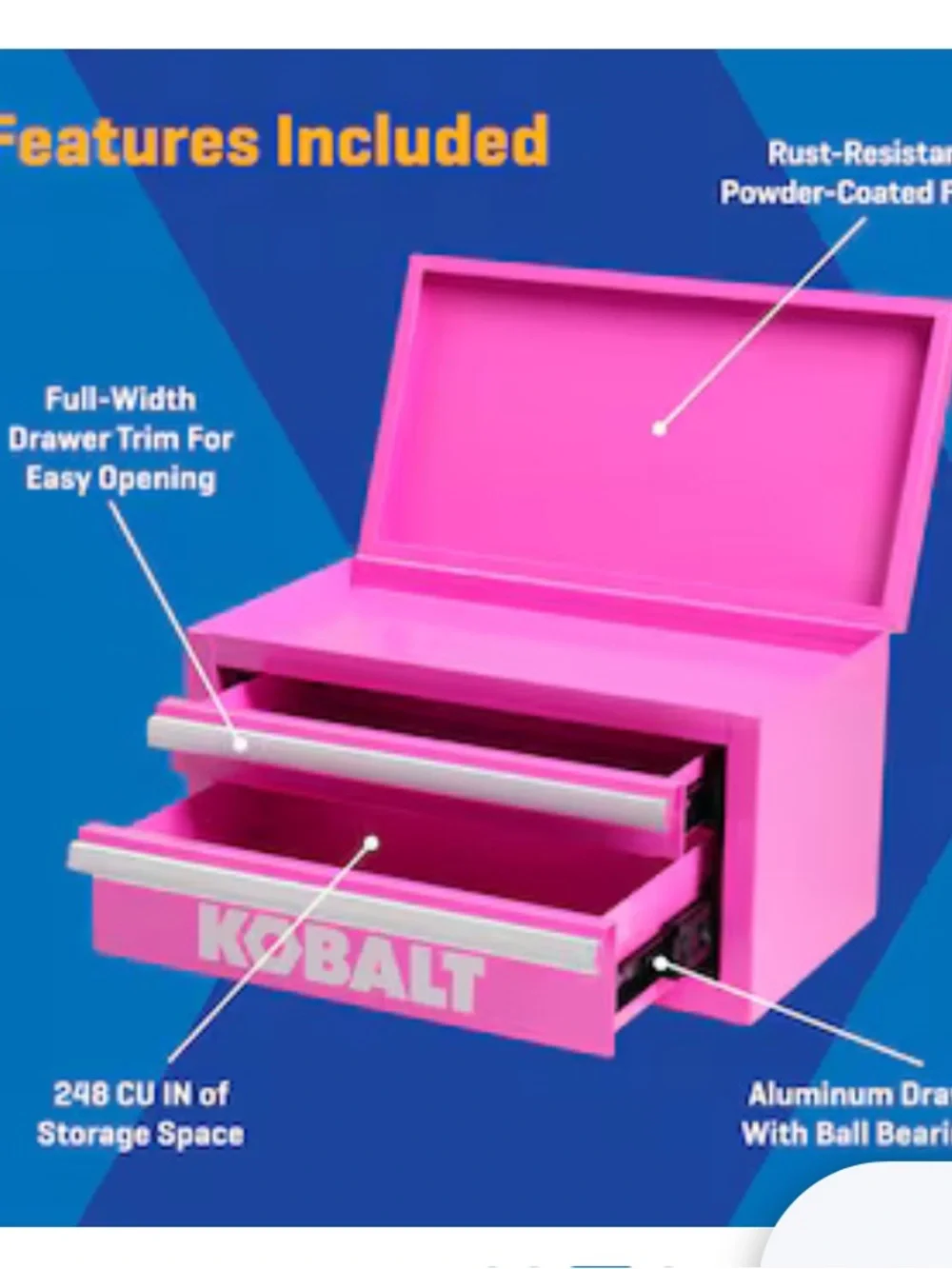 “New” KOBALT 2-Drawer Bubble Gum Pink Steel Tool Box/Jewelry Box